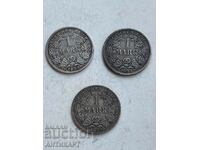 3 Silver Coins 1 Mark Germany Silver 1893 E,F,J