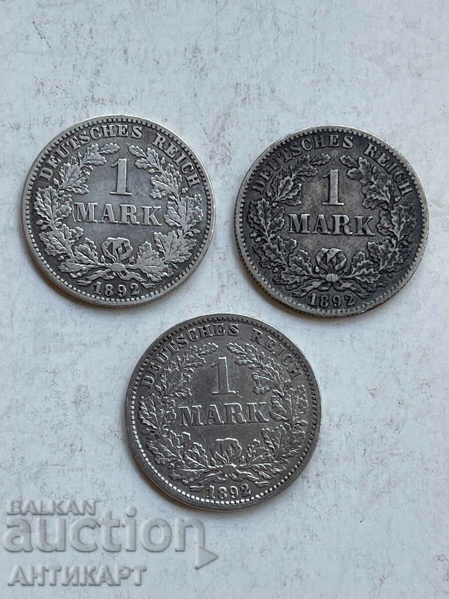 3 Ασημένια νομίσματα 1 Mark Germany Ασήμι 1892 E,F,J