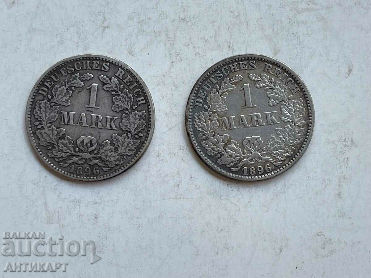 2 Silver Coins 1 Mark Germany Silver 1896 G,J
