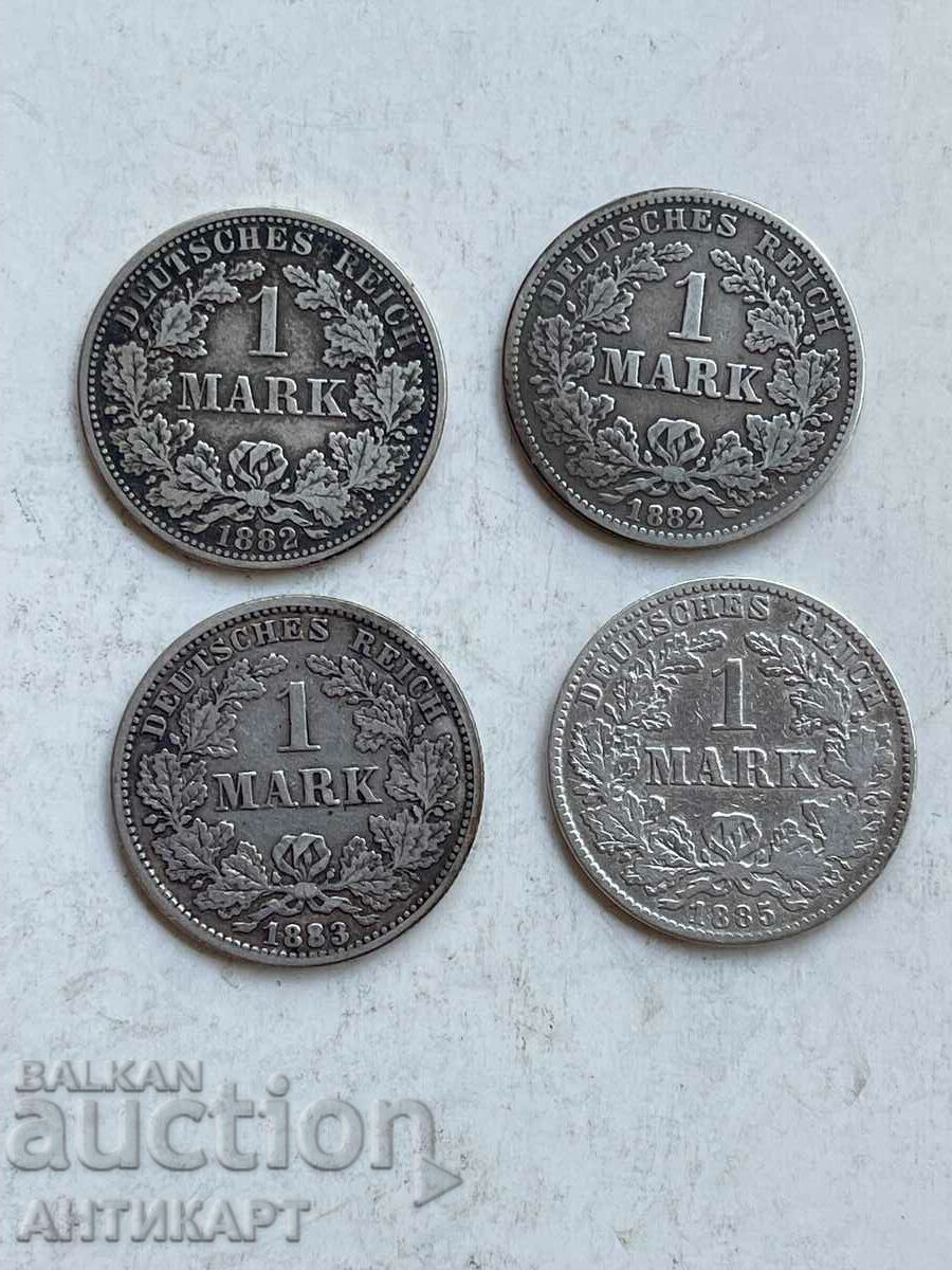 4 ασημένια νομίσματα 1 μάρκα Γερμανία ασήμι 1882,1883,1885