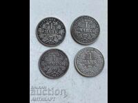 4 silver coins 1 mark Germany silver 1882,1883,1885