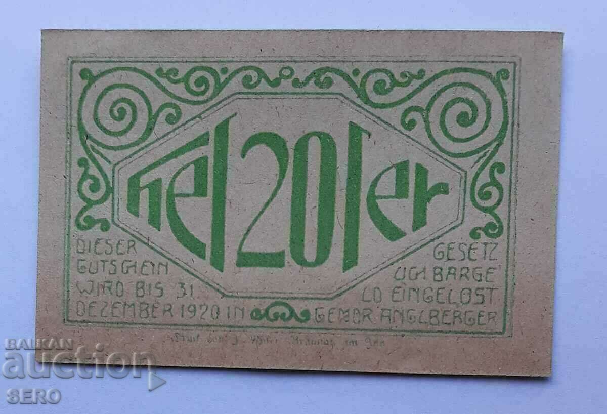 Банкнота-Австрия-Г.Австрия-Лохен-20 хелера 1920-зелена