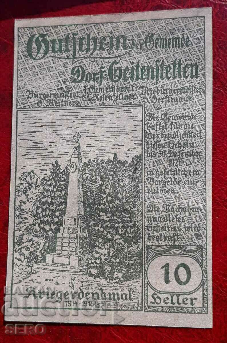 Banknote-Austria-D.Austria-Seitenstätten-10 Heller 1920