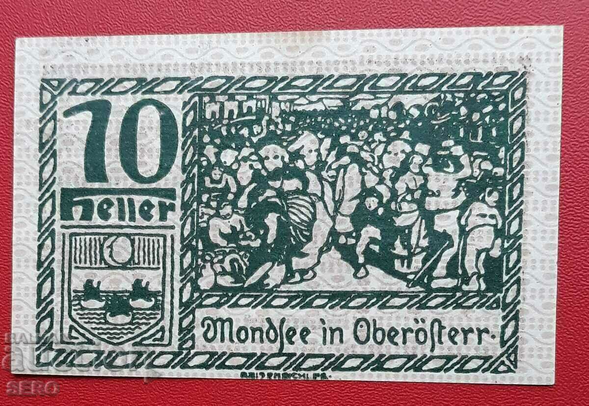 Банкнота-Австрия-Г.Австрия-Мондзее-10 хелера 1920-зелена