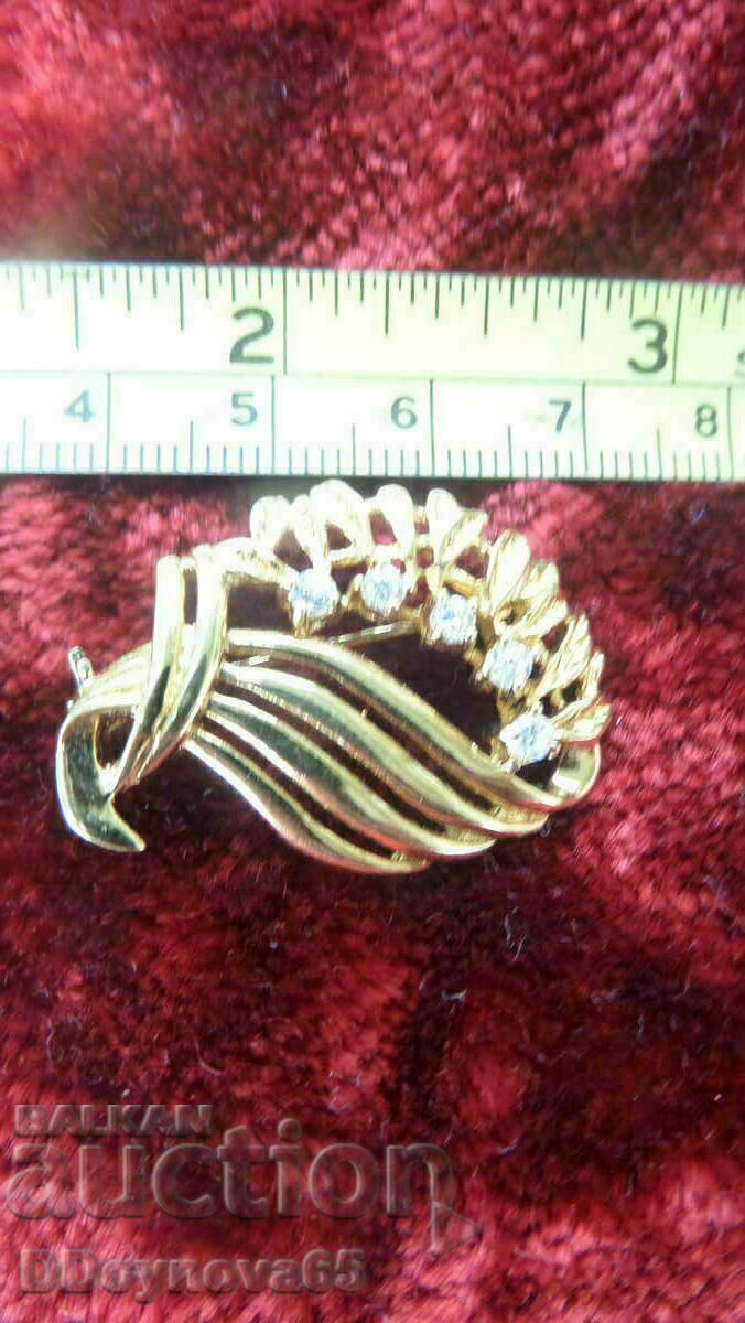 Brosa placata cu aur cu 5 buc. diamante - 5