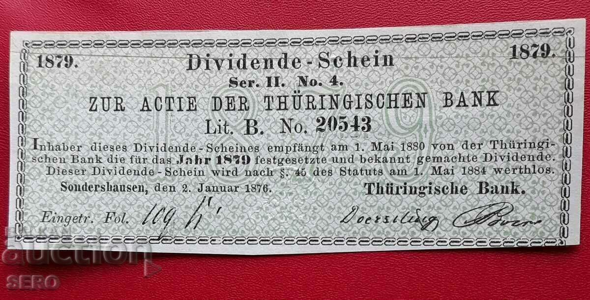 Germany-Thuringia Bank-Dividend 1879