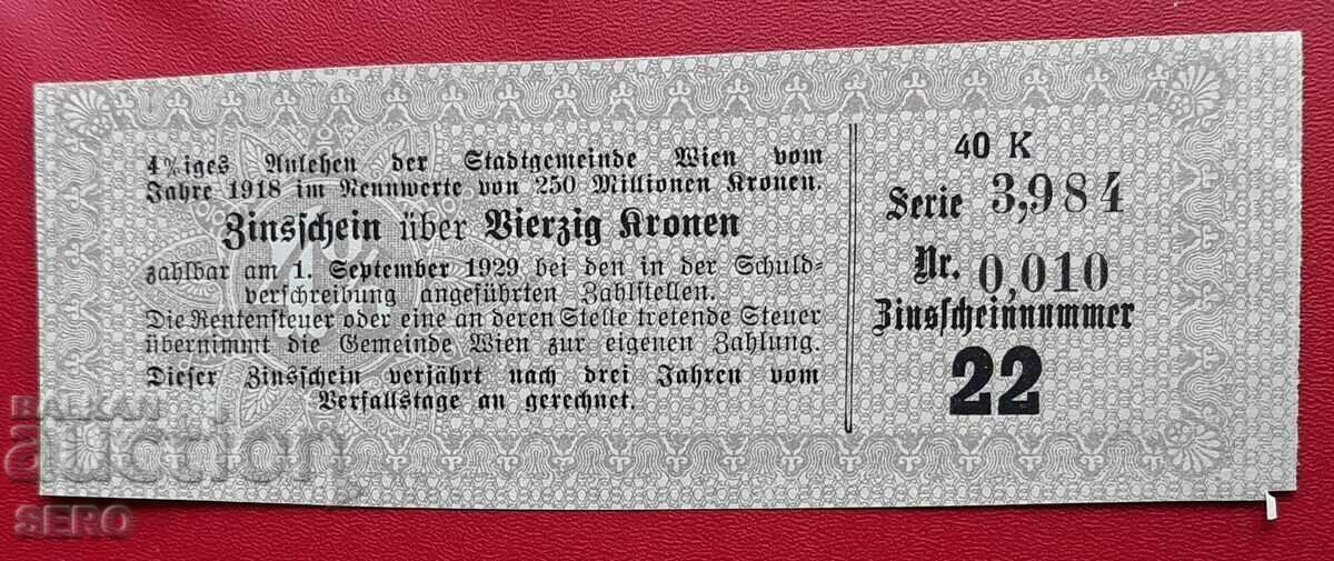 Austria-coupon 40 kroner 1929