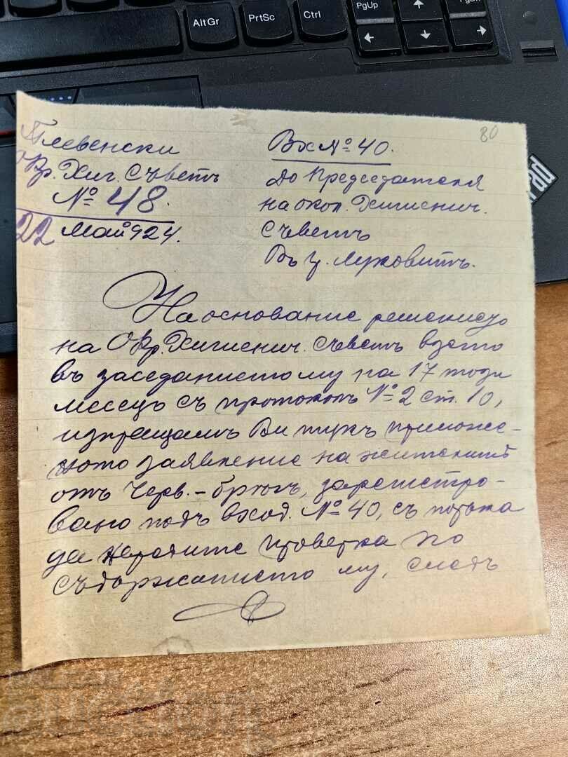 1924 PLEVEN CONSILIUL DE IGIENĂ DOCUMENT REGATUL BULGARIA