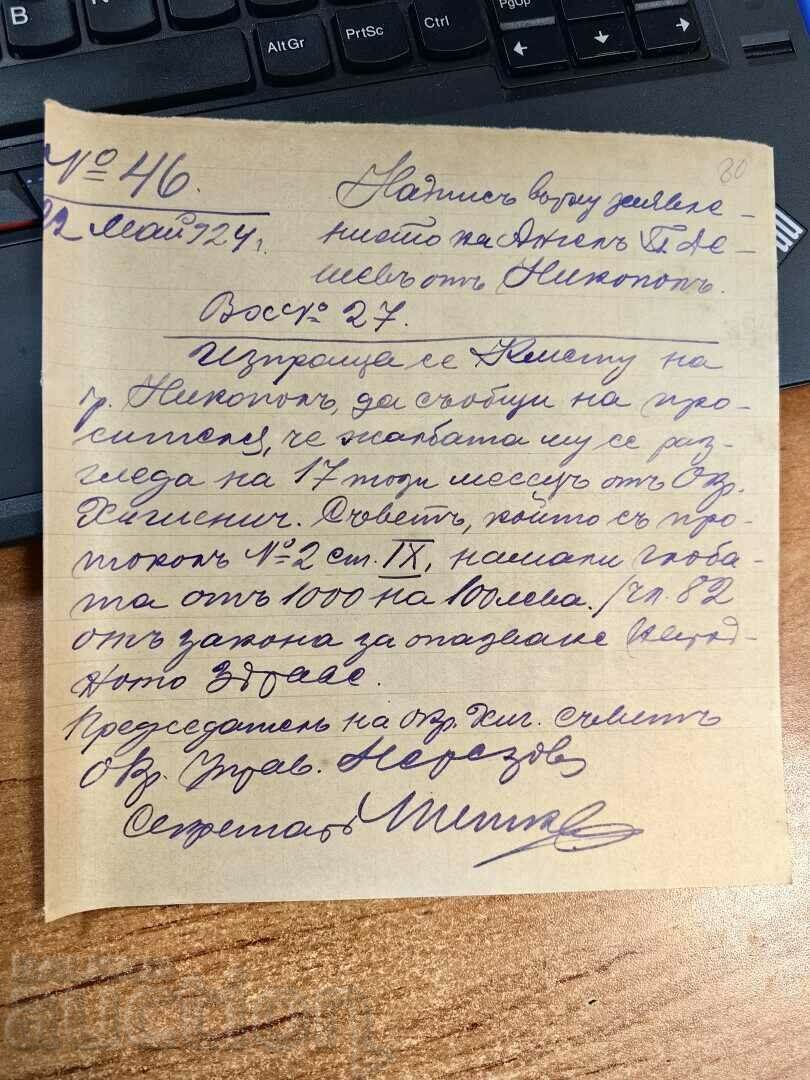 1924 PLEVEN CONSILIUL DE IGIENĂ DOCUMENT REGATUL BULGARIA