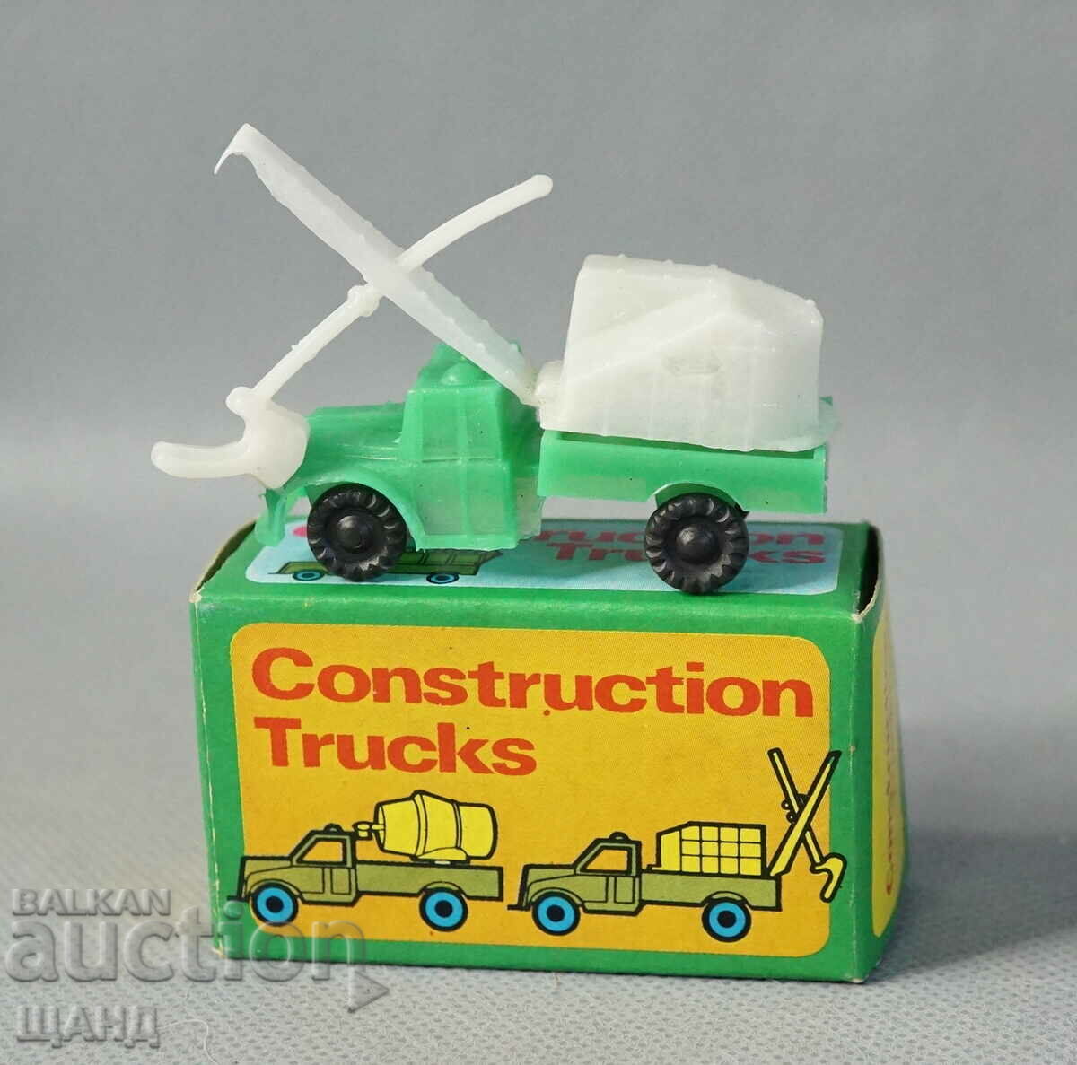 Old Soc plastic toy model truck excavator with box