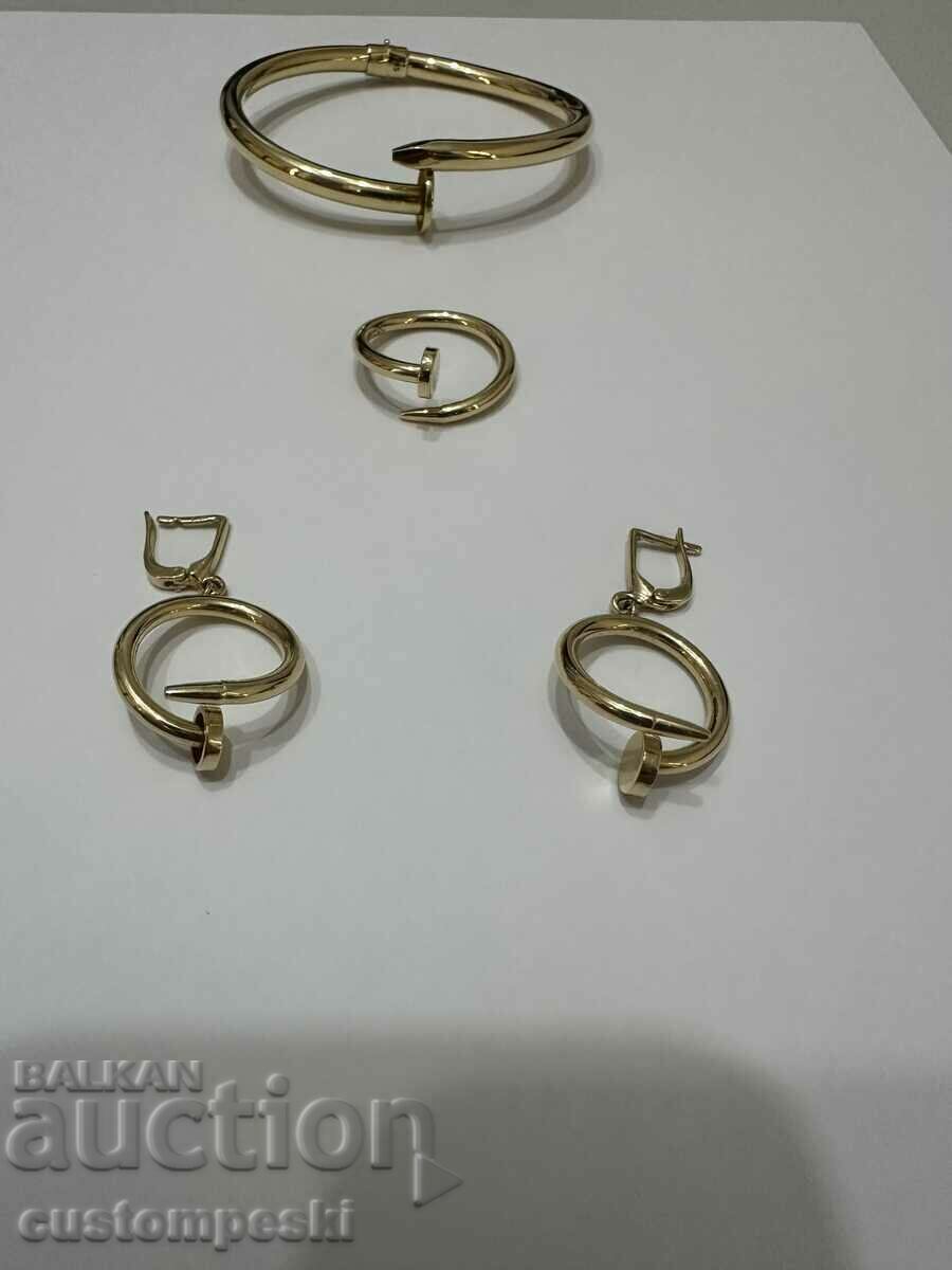Γυναικείο σετ "Piron" από χρυσό 585: βραχιόλι+δαχτυλίδι+σκουλαρίκια.