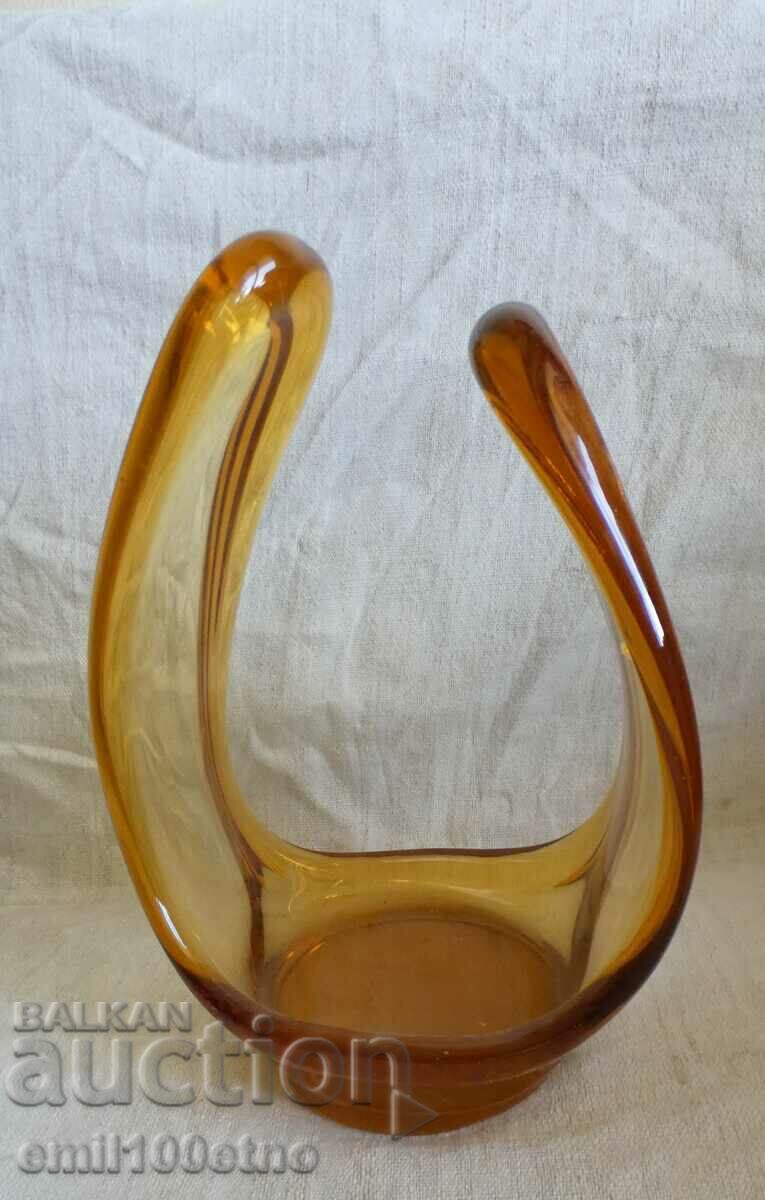 Bonbonniere - sticla de culoarea chihlimbarului lucrata manual