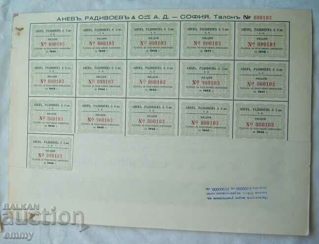 Auction Share 1000 BGN Anev, Radivoev & Co. AD, Sofia 1936 Auction Share 1000 BGN Anev, Radivoev & Co. AD, Sofia 1936