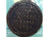 Baiocco 1759 Gubbio Vatican Pope Clement XIII copper RARE!