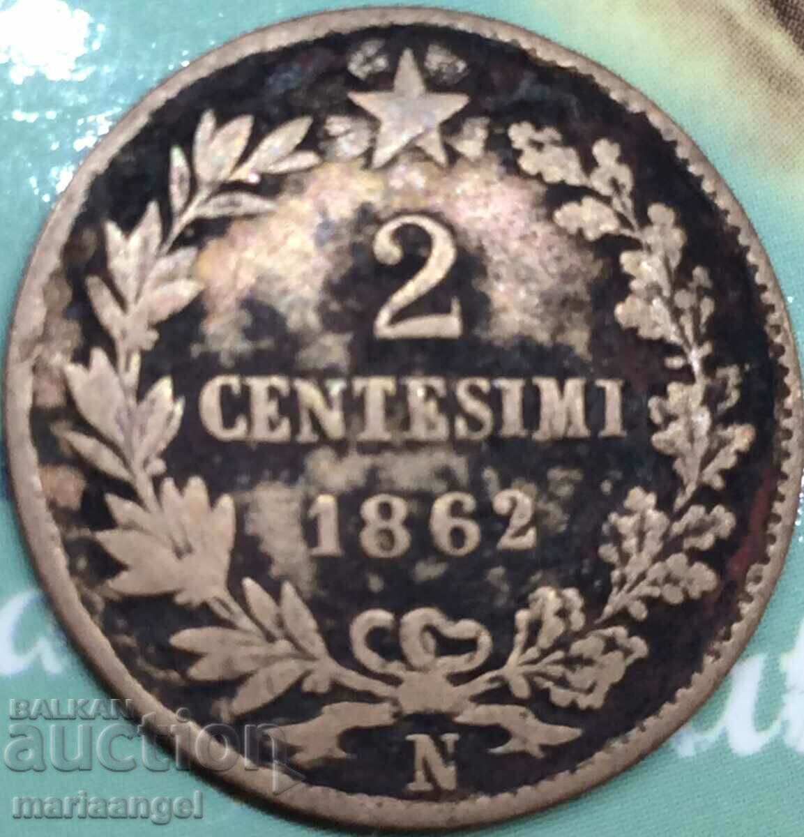 Италия 2 чентесими 1862 N - Неапол Виктор Емануел II