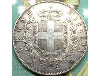 5 лири 1871 Италия Taлер 25г 37мм сребро