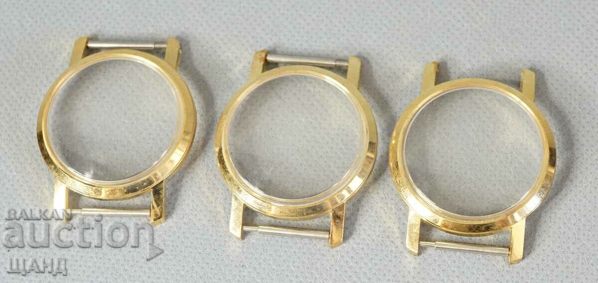3 rame carcase de ceasuri vechi aurite 34 mm