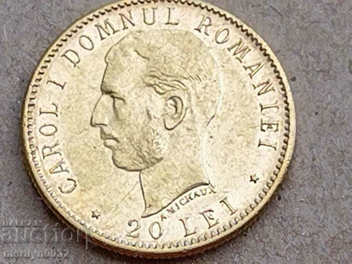 20 леи 1906 г крал Карол Ромъния РЕДКАЖ злато 6.45  900/1000