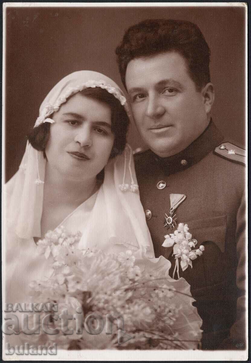 Παλαιά φωτογραφία Βασιλικός Αξιωματικός Παραγγελίας Γάμος ομοιόμορφων επωμίδων