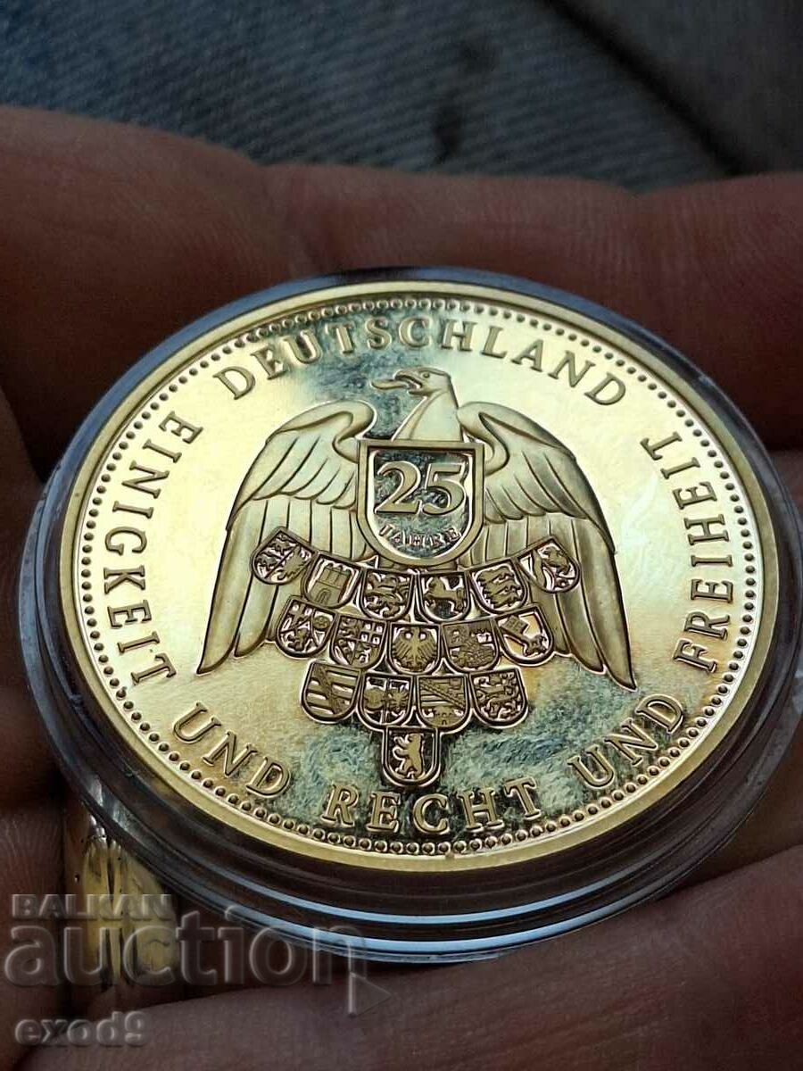 Moneda aurita, placa 25 ani Germania Unita / BZC!