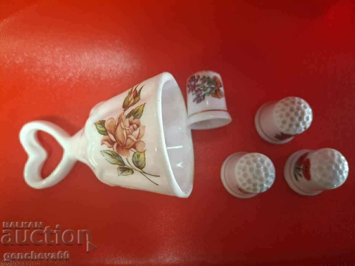 Porcelain bell, "heart" and thimbles 4pcs - 5 Porcelain bell, "heart" and thimbles 4pcs - 5