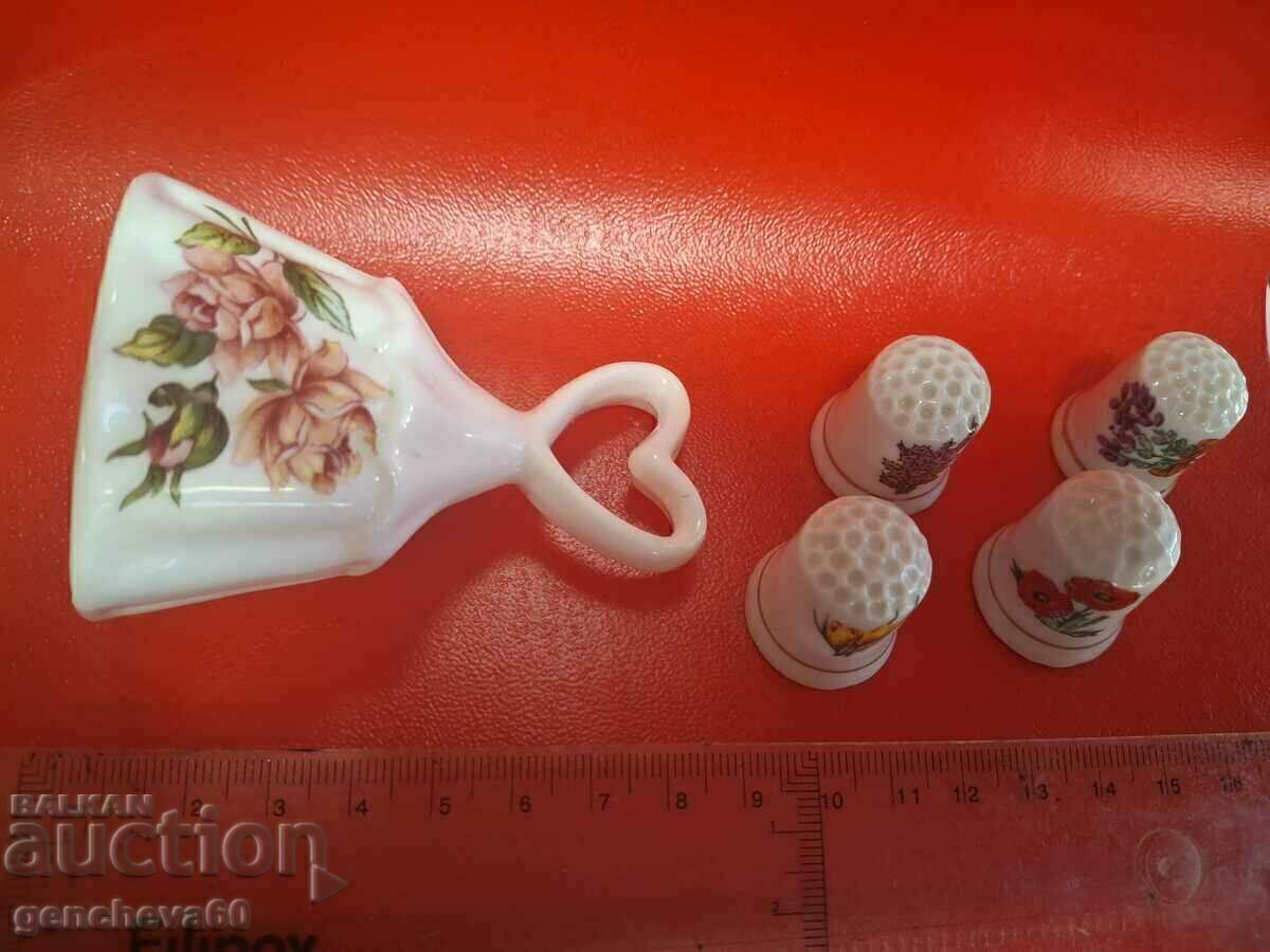 Porcelain bell, "heart" and thimbles 4pcs - 6 Porcelain bell, "heart" and thimbles 4pcs - 6