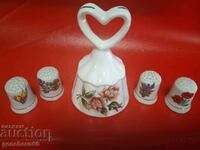 Thimble 4 pieces and a bell, "heart" - porcelain