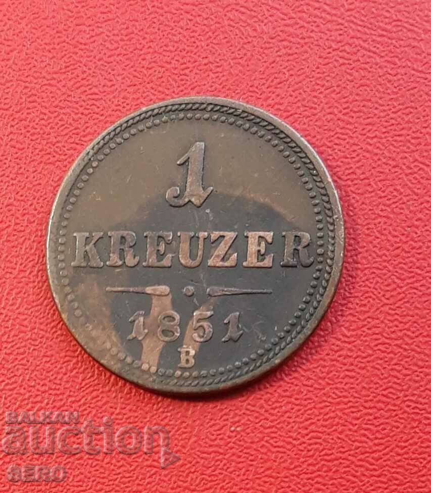 Austria-Hungary-1 Kreuzer 1851 V-Kremnitz