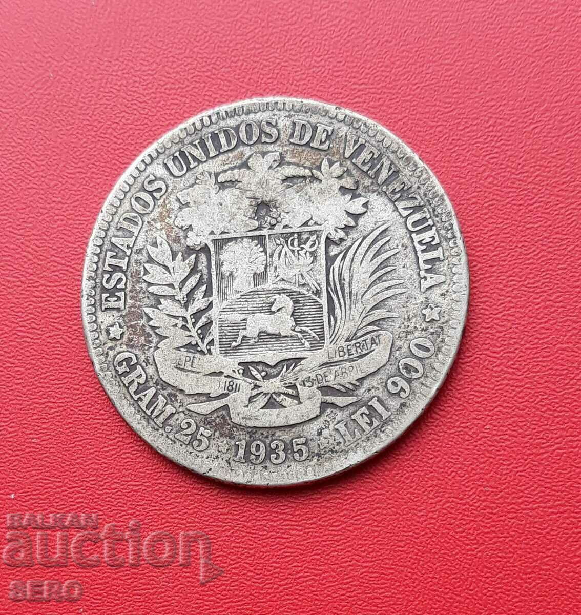 Venezuela - 5 bolivari 1935 - 900 rezistent la argint