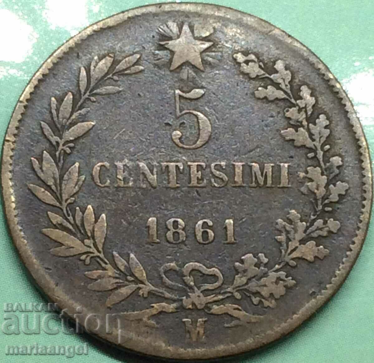 5 centesimi 1861 Italy M - Milan Victorio Emanuele III