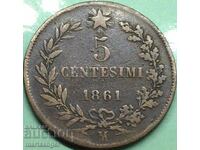 5 centesimi 1861 Italy M - Milan Victorio Emanuele III