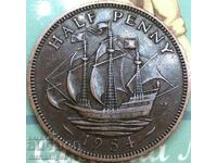 Marea Britanie 1/2 penny 1954 Elisabeta a II-a