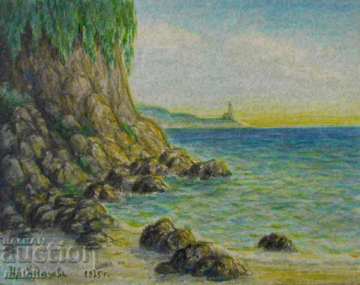 Painting landscape Sea watercolor 1935. Color. Hadjiev, excellent