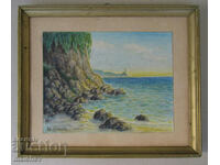 Painting landscape Sea watercolor 1935. Color. Hadjiev, in a frame