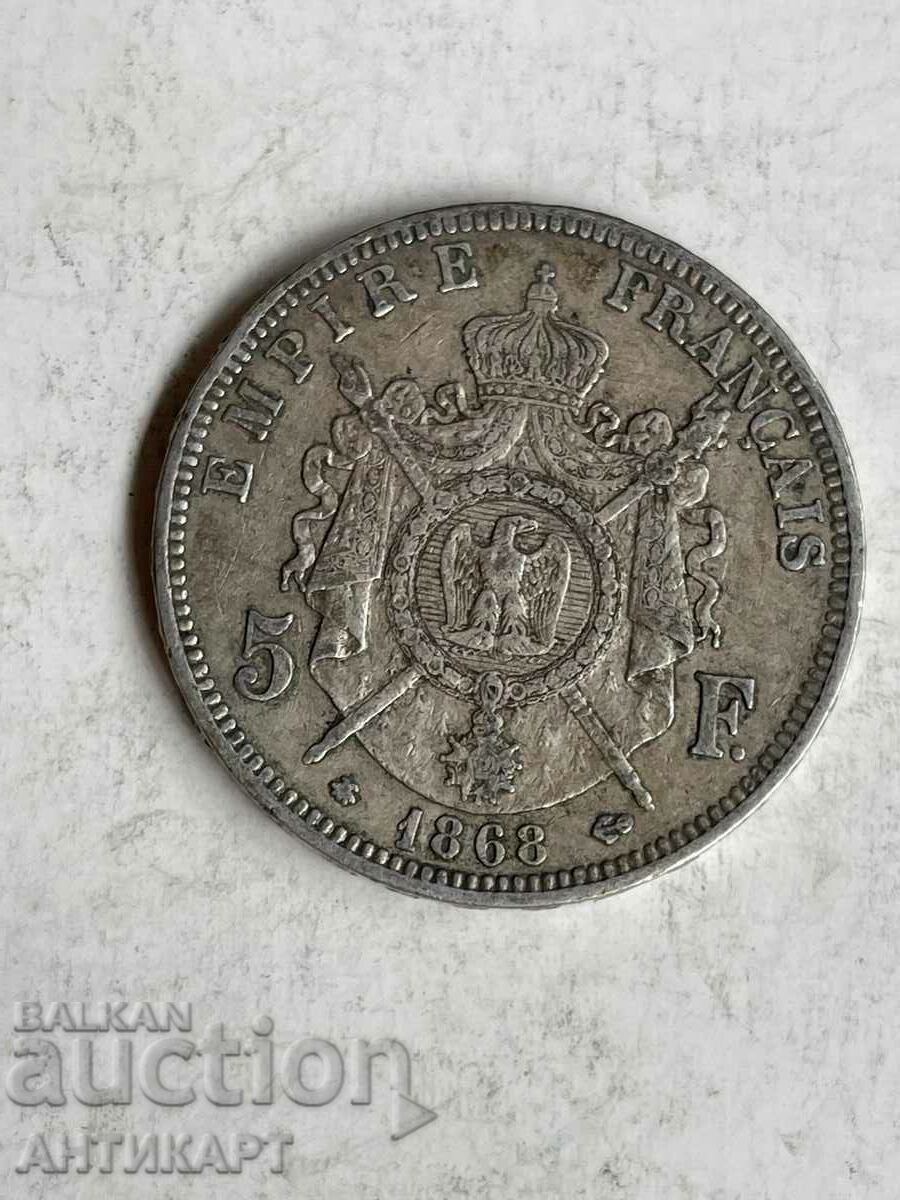 monedă de argint 5 franci Franța 1868 argint