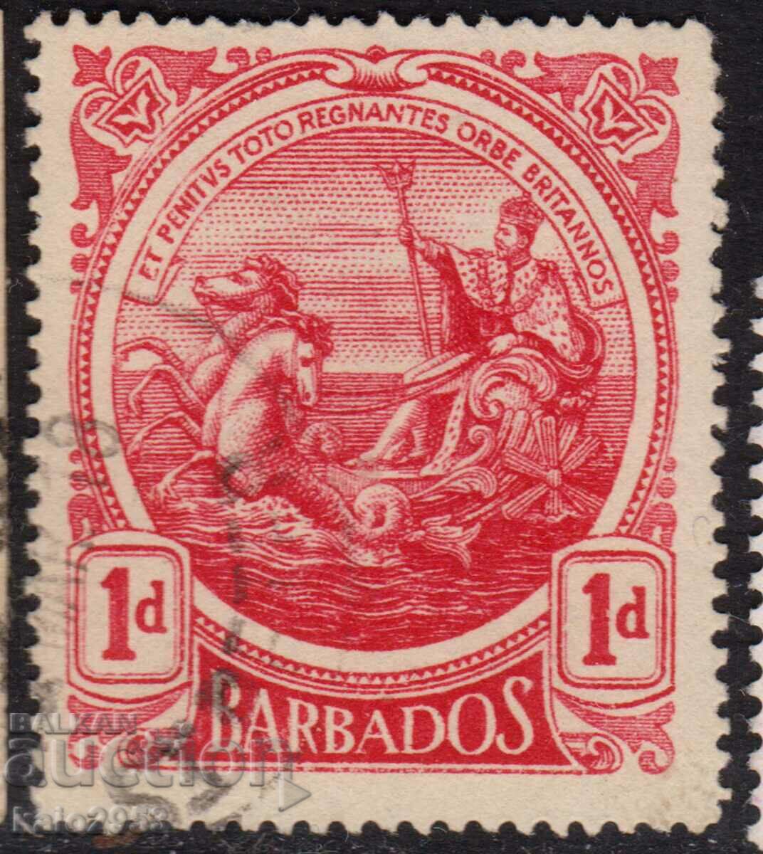 GB/Barbados-1916-Държ. Печат на колонията-"Британия",клеймо