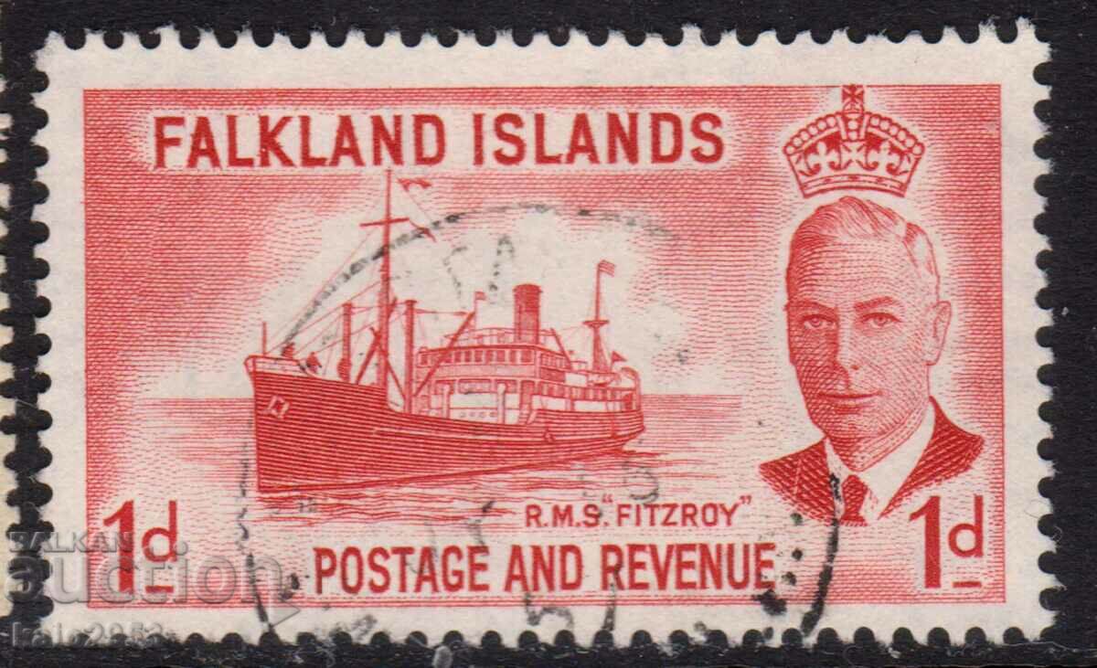 GB/Falkland Isl.-1952-Regular-KG VI-Ship Fitzroy, γραμματόσημο