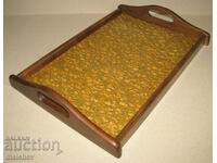 Wooden tray 28/40 cm with varnished cork bottom, excellent