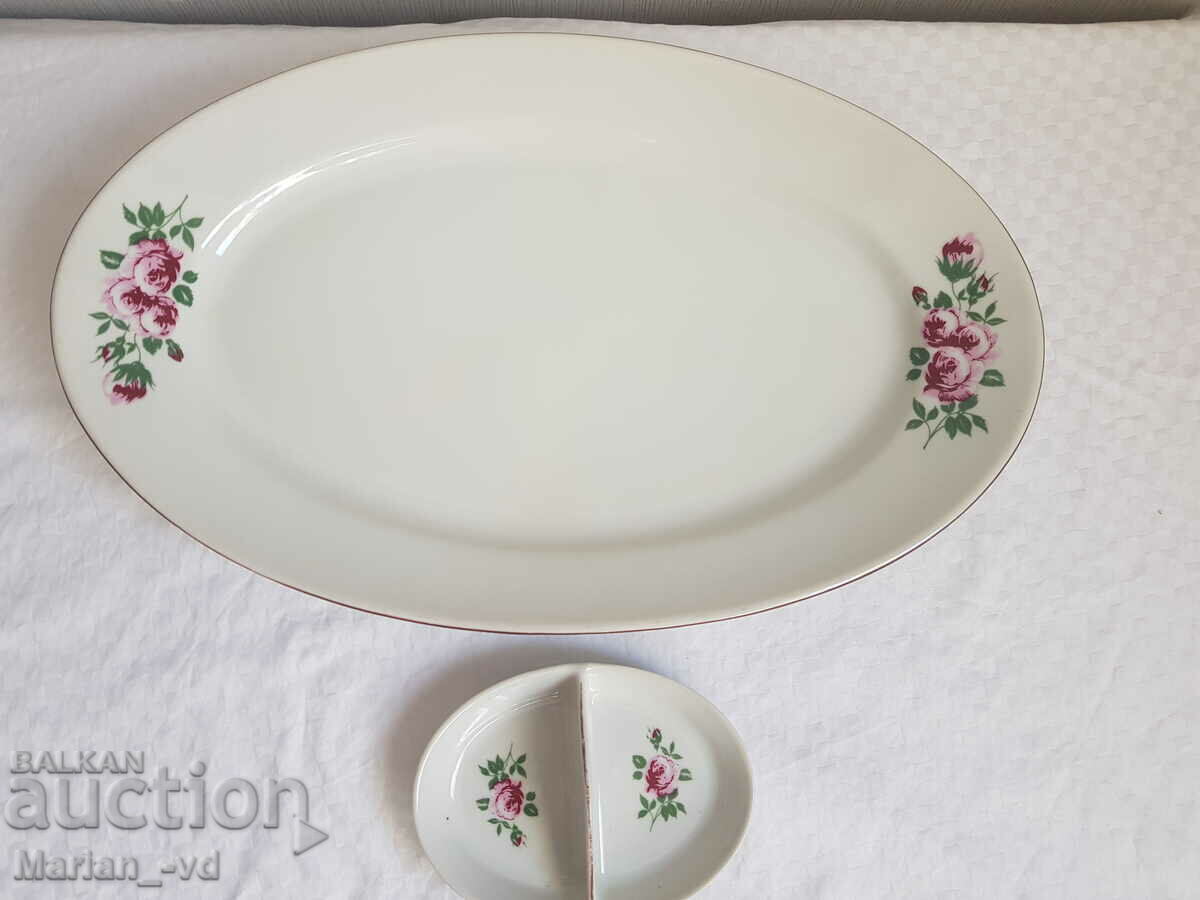 Bulgarian porcelain plate and salt shaker
