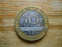 10 franci 1989 - Franța (bimetal)