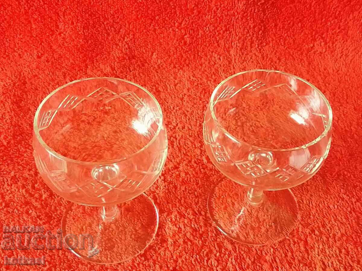 Auction  Lot 2 pcs. glass crystal cups engraved