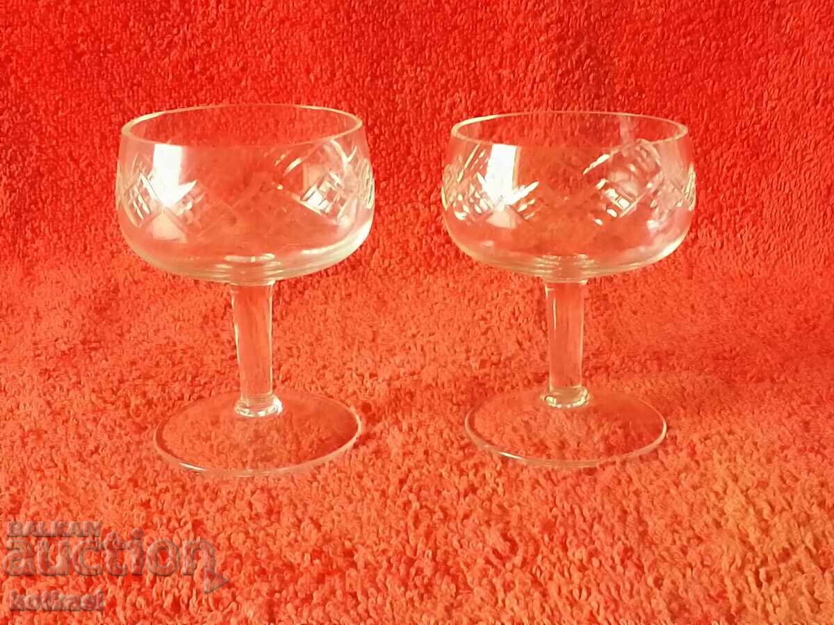 Lot 2 pcs. glass crystal cups engraved