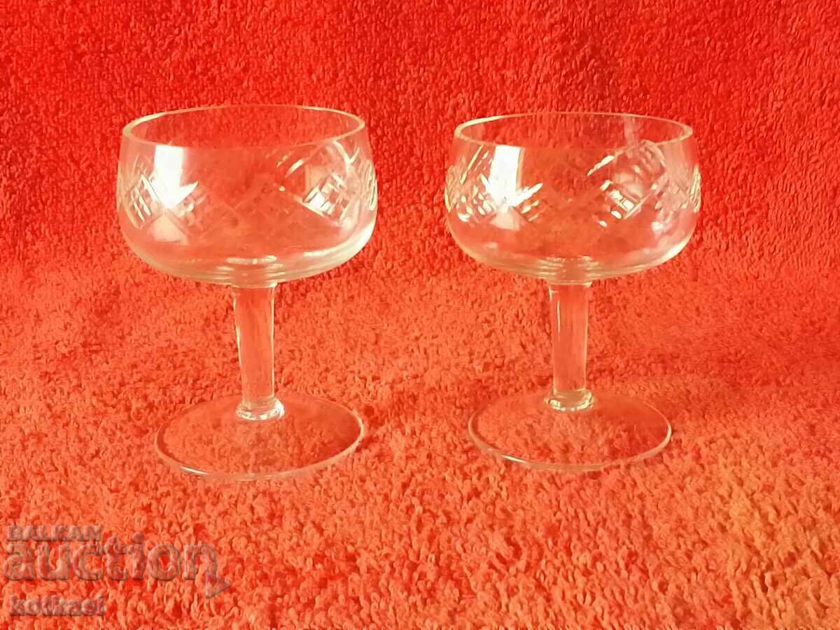 Lot 2 pcs. glass crystal cups engraved