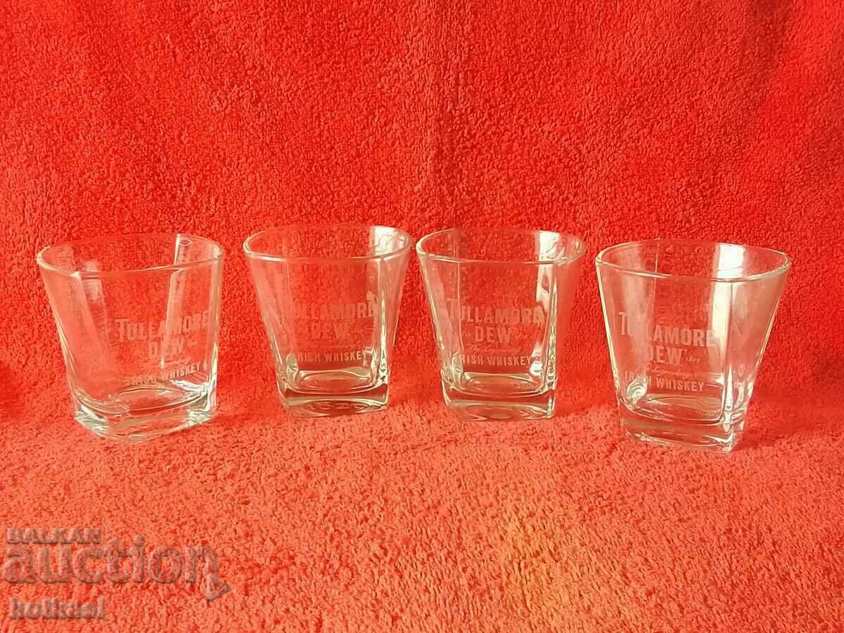 Lot of 4 TULLAMOR D.E.W IRISH WHISKEY glass tumblers