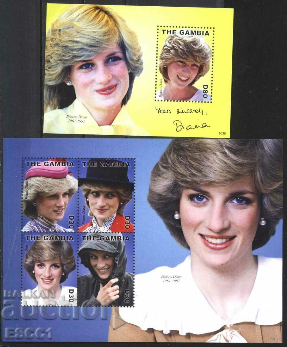 Καθαρίστε τα γραμματόσημα σε μικρό φύλλο και μπλοκ Lady Diana 2010 από την Γκάμπια