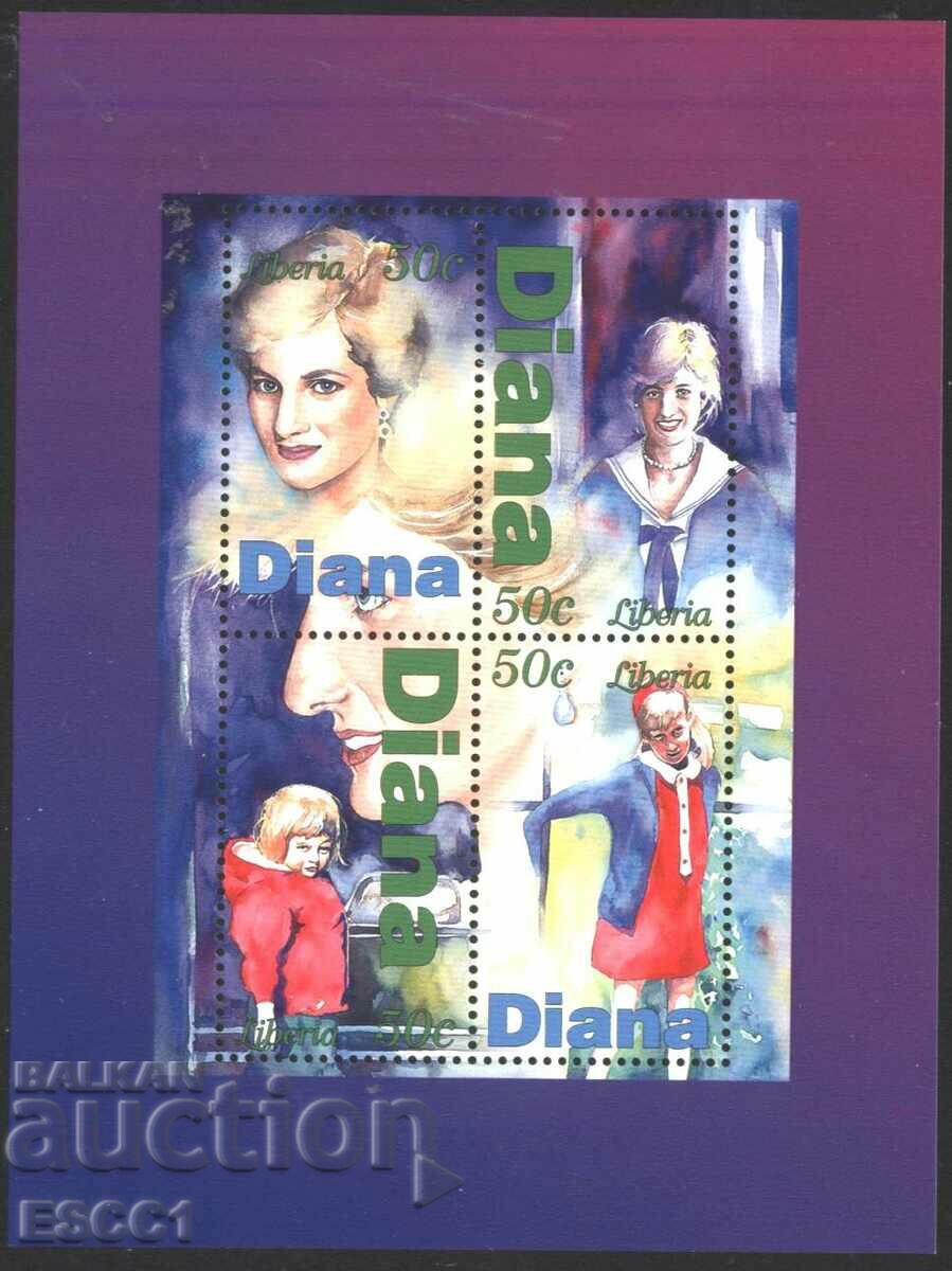 Чисти марки в малък лист Лейди Принцеса Даяна 1997 Либерия