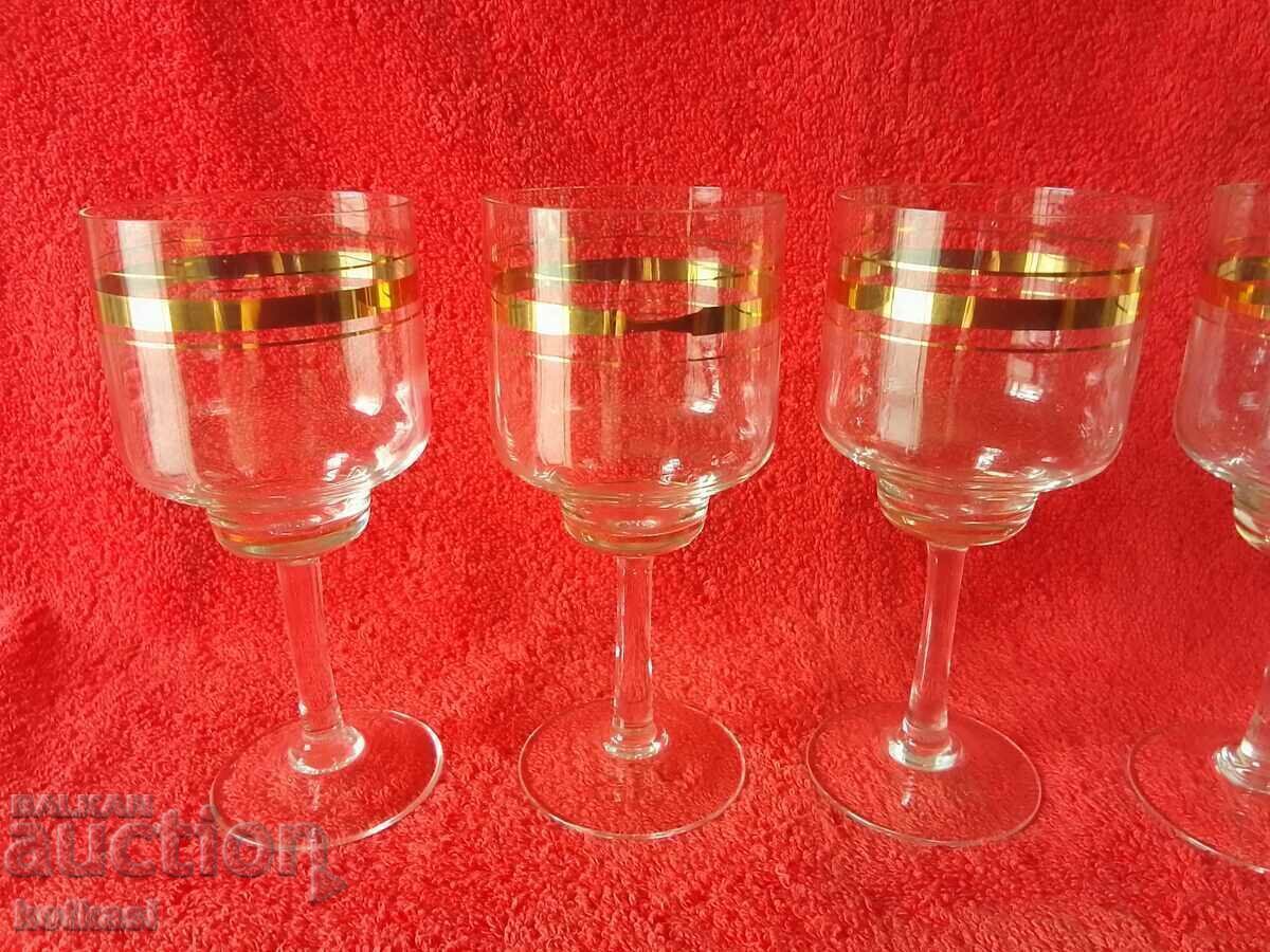 Lot of 4 glass crystal cups gold rims - 6