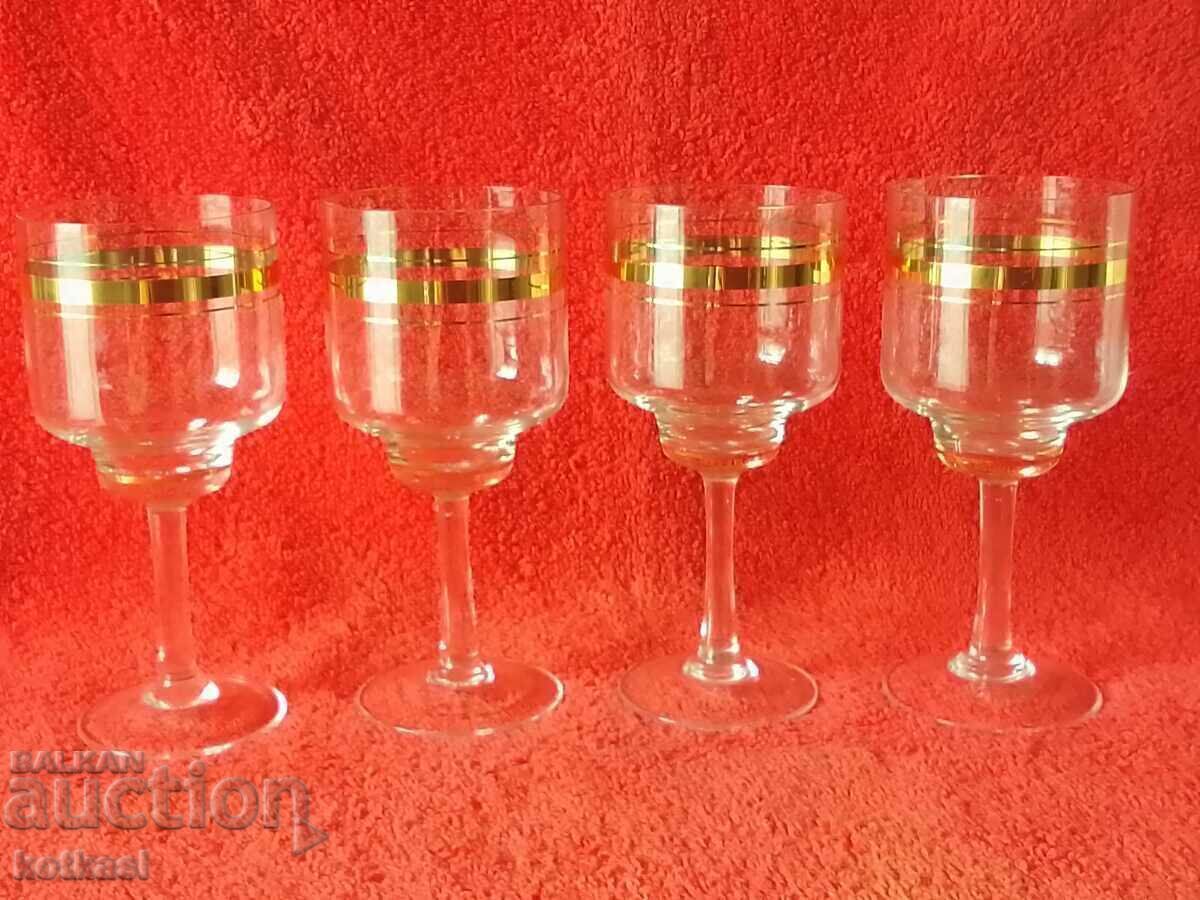 Lot of 4 glass crystal cups gold rims - 7