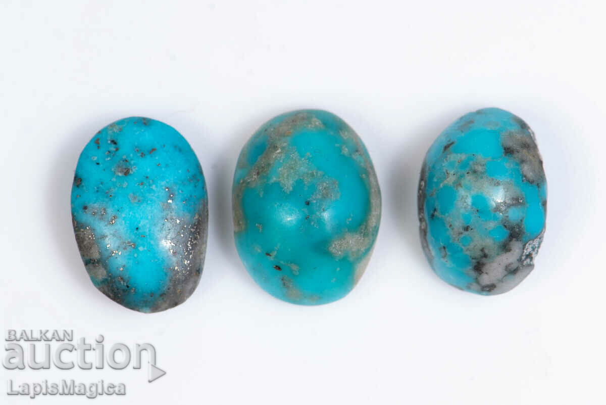 3 Blue Persian Turquoise with Pyrite 75.3ct Cabochons #34