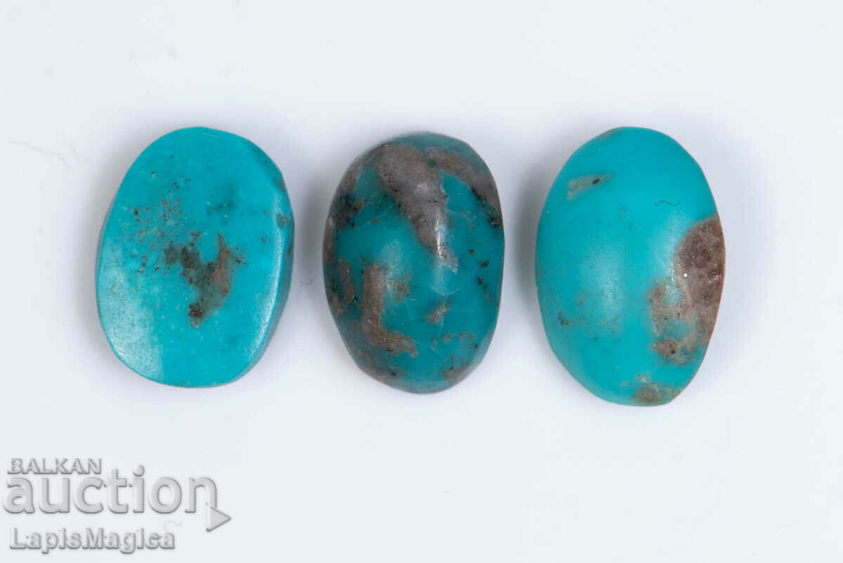 3 Blue Persian Turquoise with Pyrite 69.79ct Cabochons #35